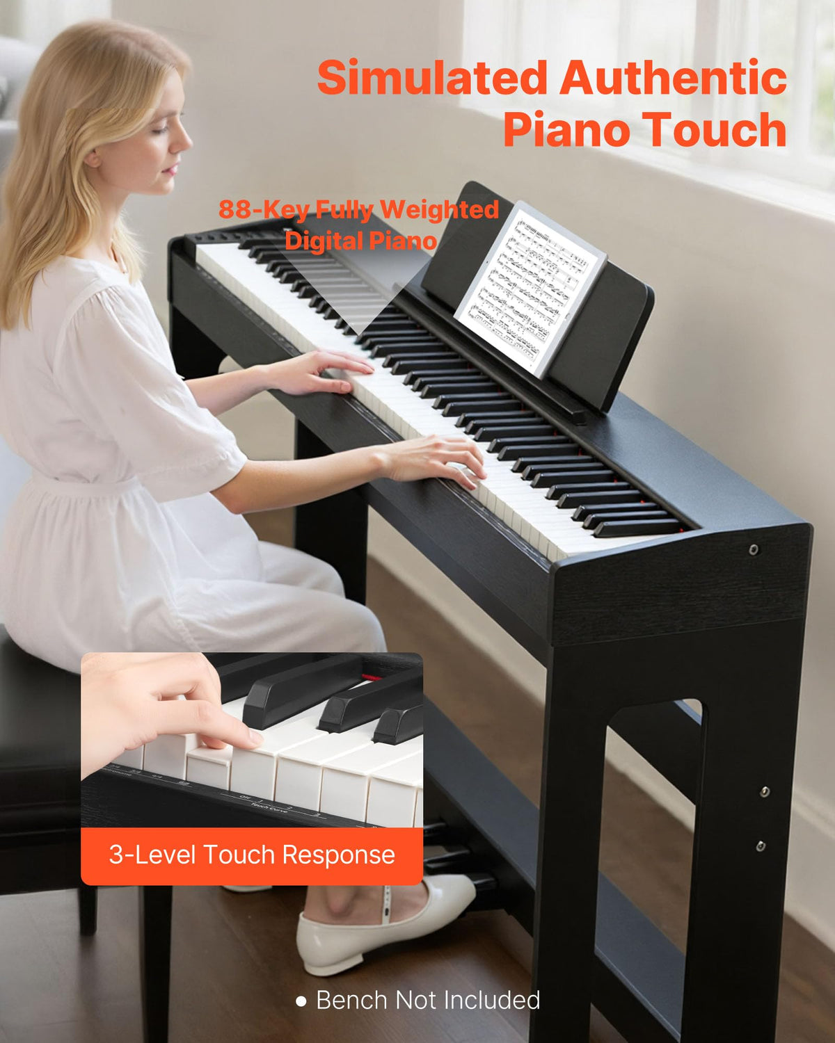 88 Keys Weighted Digital Piano with Furniture Stand and Triple Pedal, Black I612798