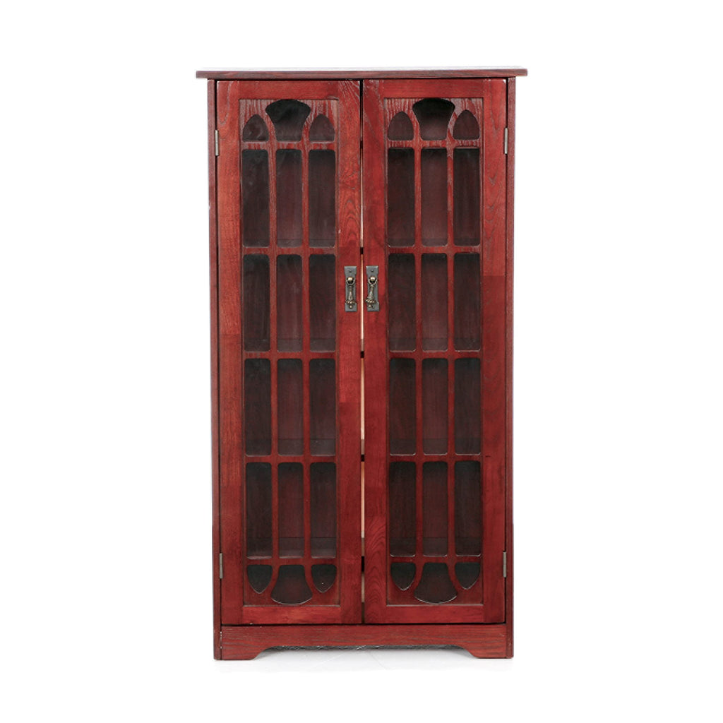Cherry Brown Glass and Wood Media Cabinet I471398