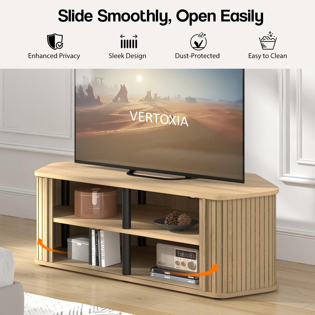 43 Inch Corner TV Stand with Sliding Tambour Door Y34245