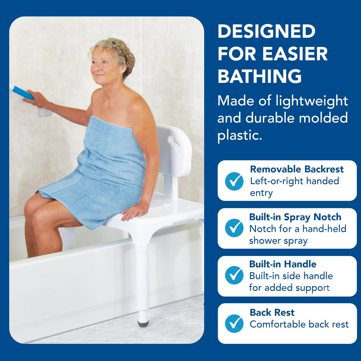 Bath Transfer Bench with Backrest and Adjustable Legs M348