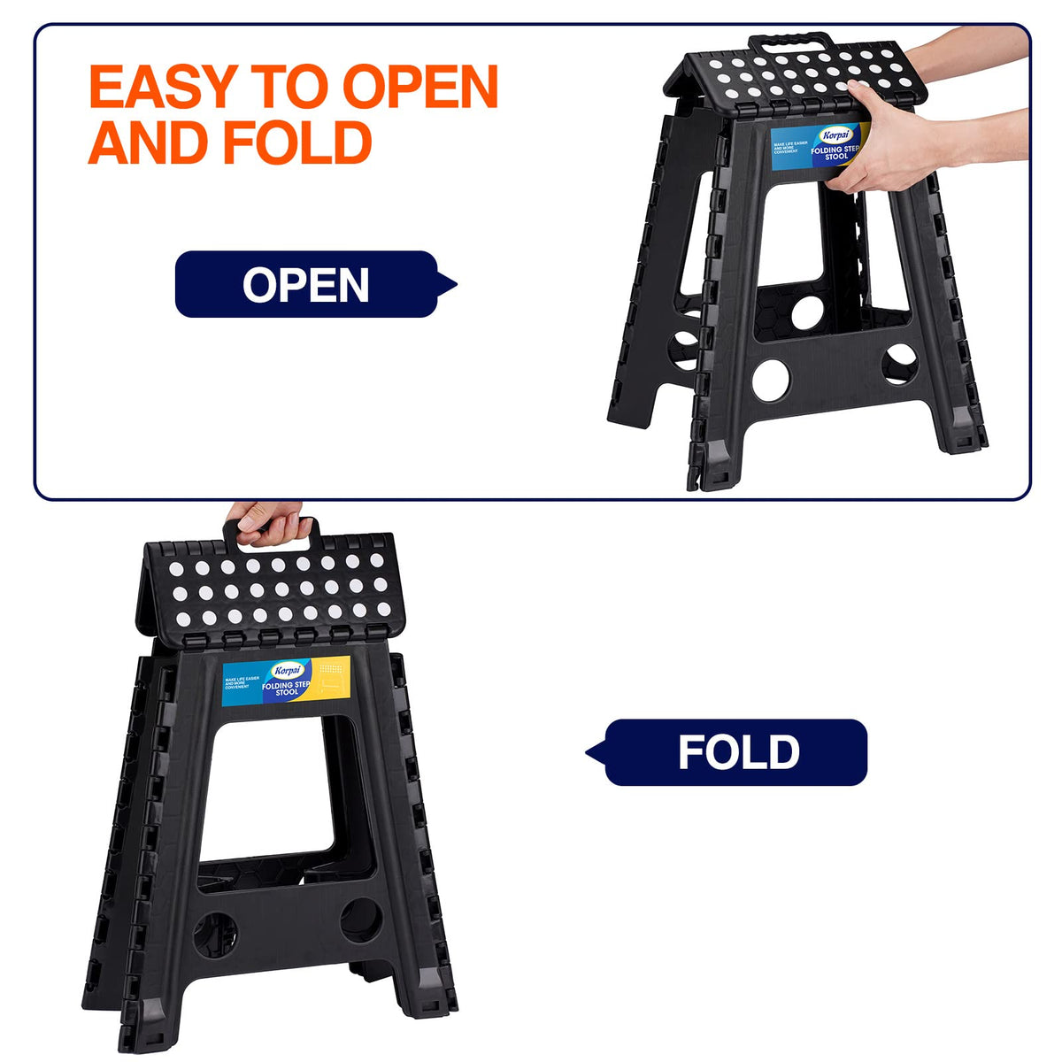 18" Non-Slip Folding Step Stool 300 lbs Black B60563