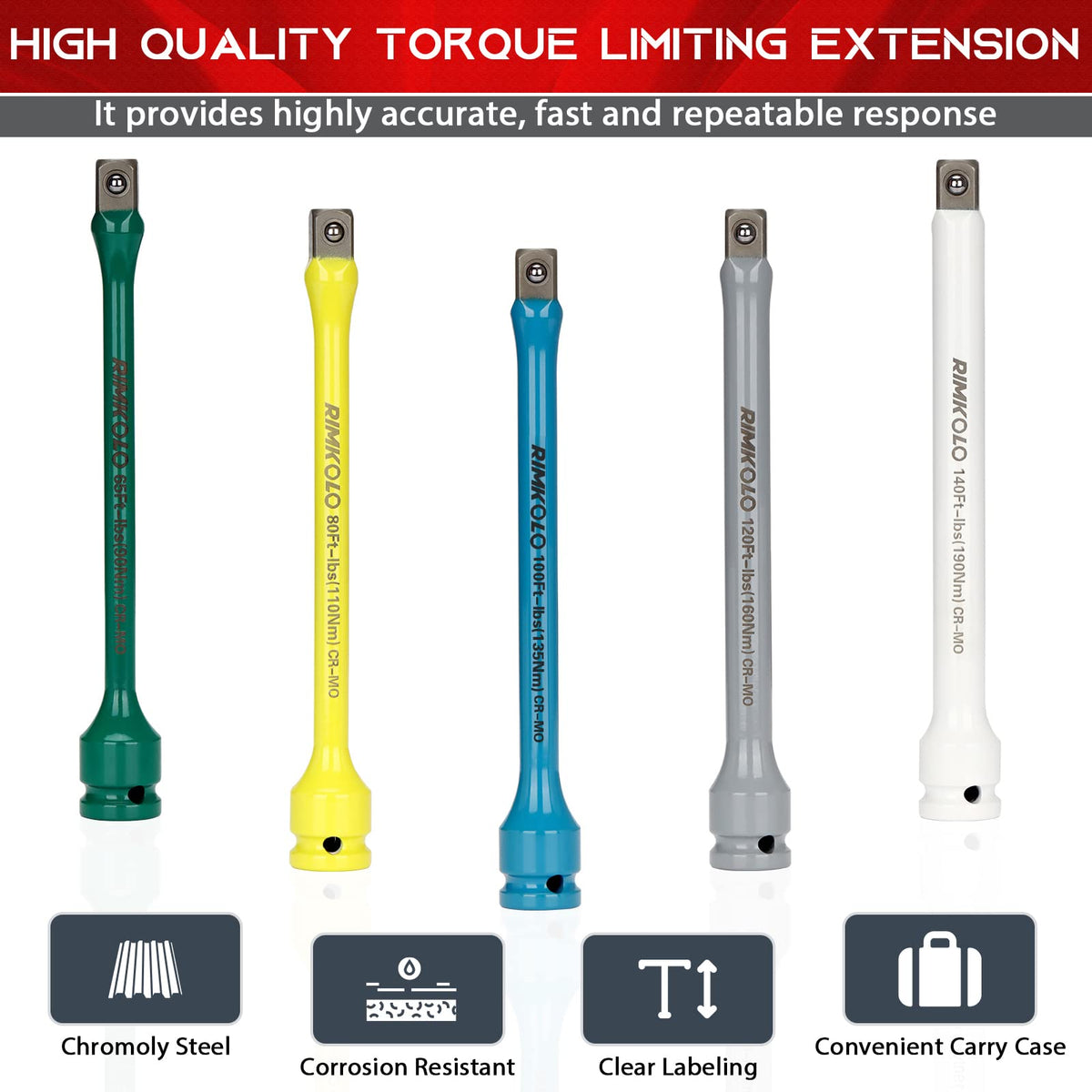 1/2" Drive 5-Piece Impact Torque Limiting Extension Bar Set T67817