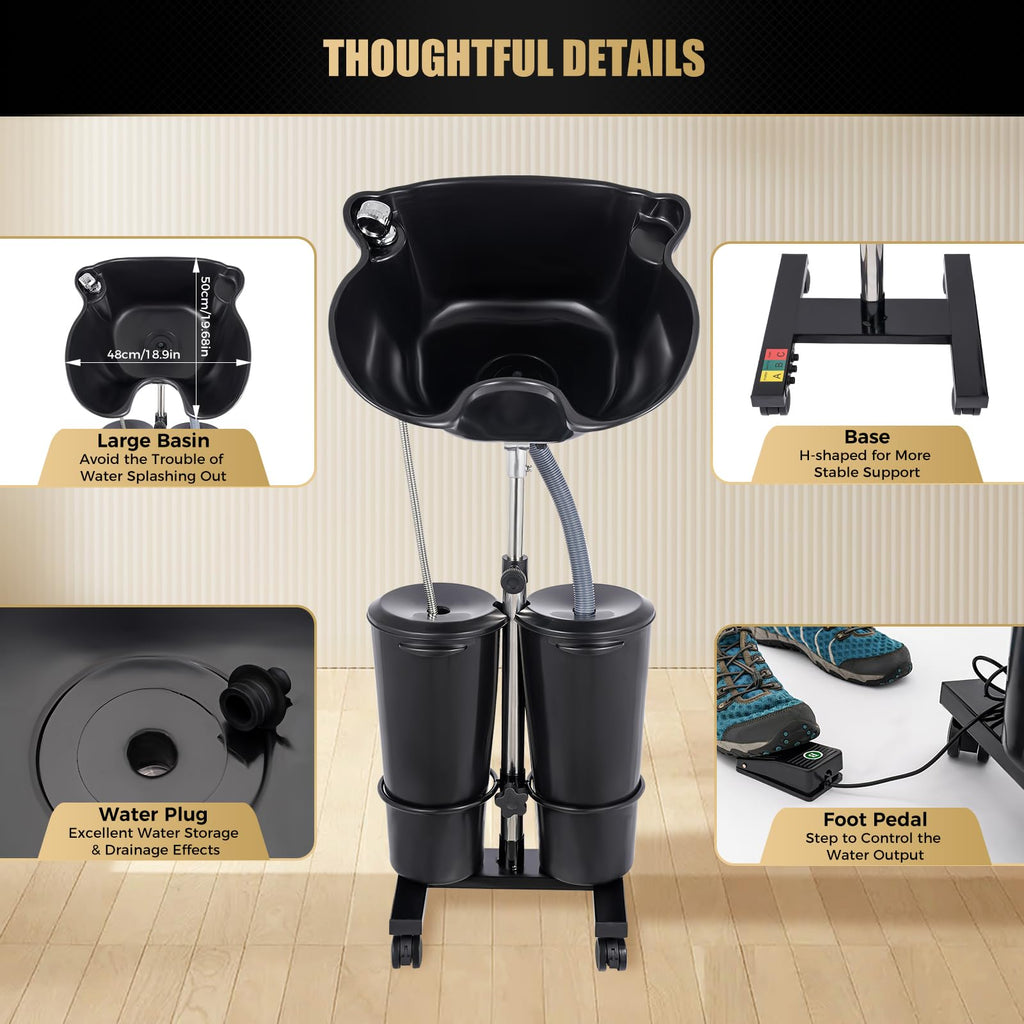 Portable Shampoo Basin with 2 Buckets, Height Adjustable Y191724