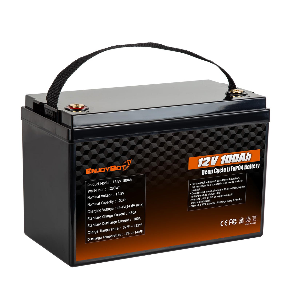 12V 100Ah LiFePO4 Lithium Battery, 100A BMS Deep Cycle Battery with Low Temp Cut Off, 2 Pack S711