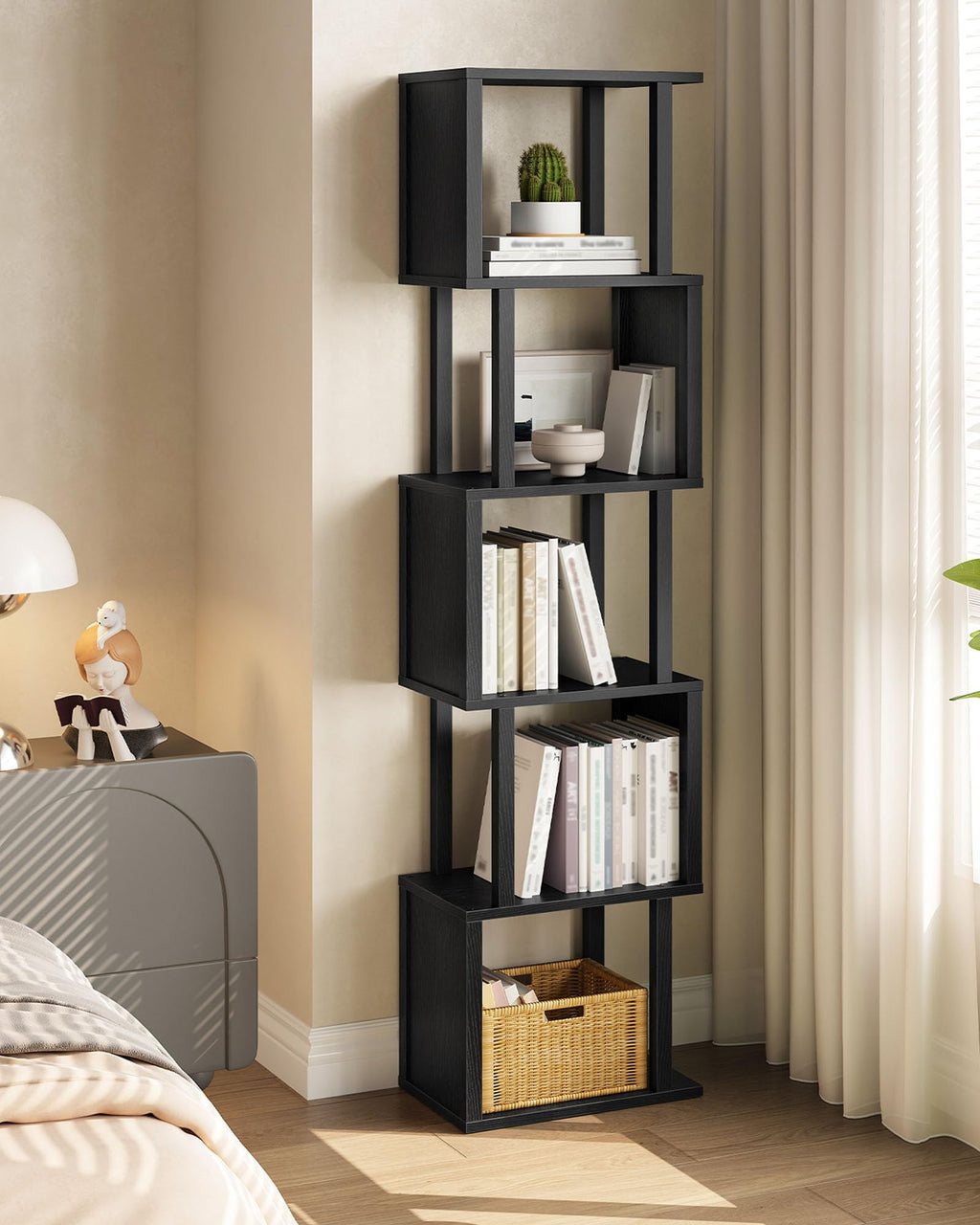 Black 5-Tier Bookshelf with Anti-Tip Kit S29919