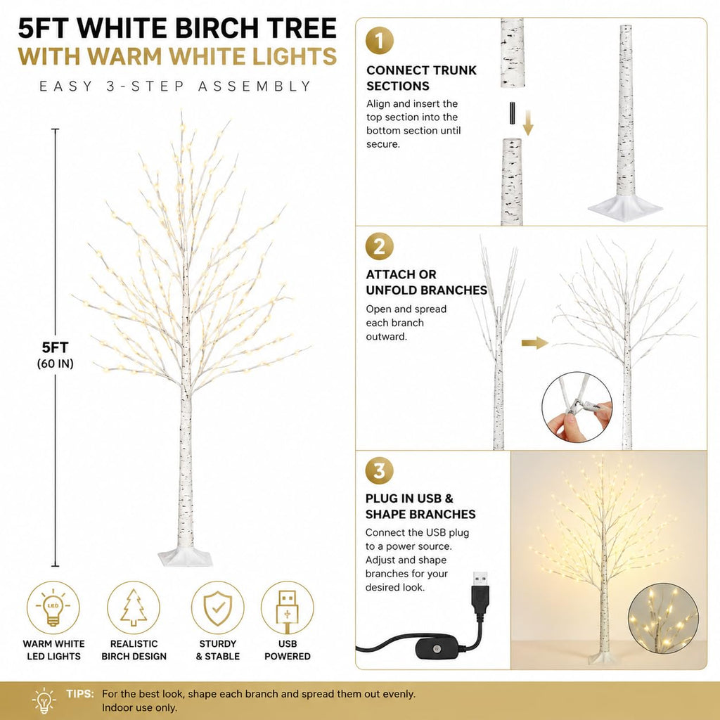 5FT Birch Tree with Lights U28118