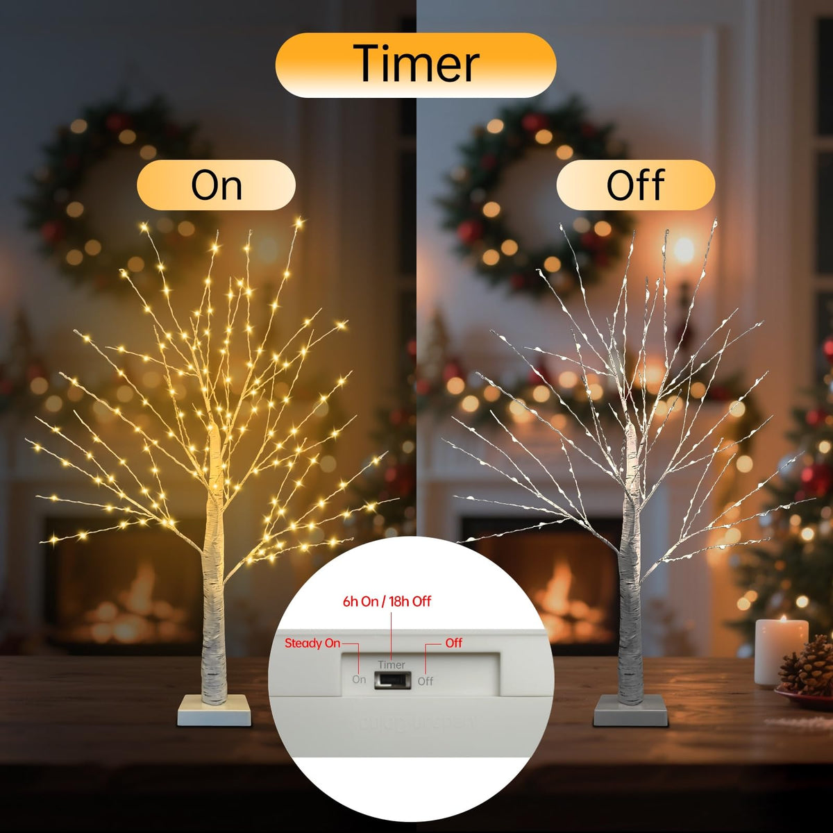 24 Inch LED Birch Tree 2 Pack V1710