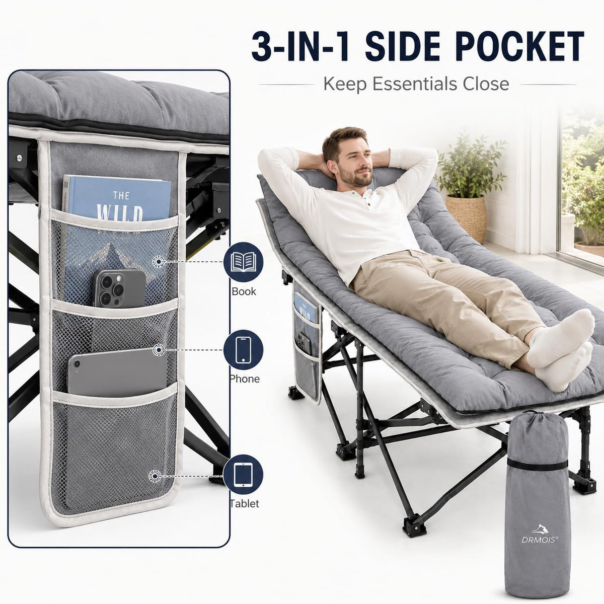 Oversized Portable Foldable Camping Cot with Sleeping Pad W7064