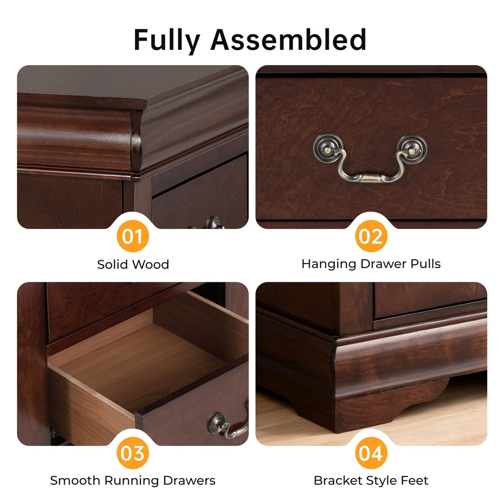 Cherry Wood Nightstand Set of 2 with 2 Drawers V694923