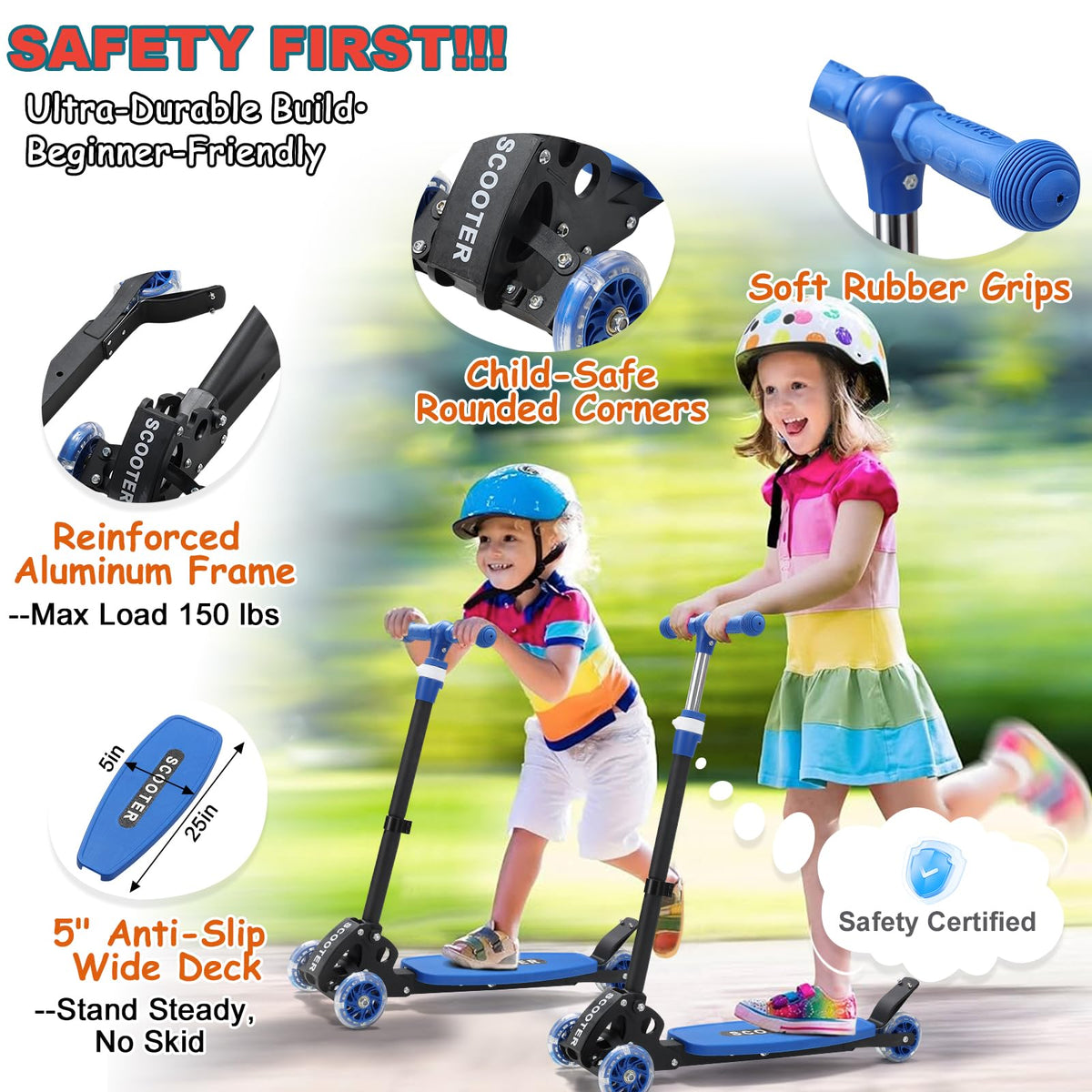 Kids 2-7 Age Light up 3 Wheels Folding Kick Scooter V451