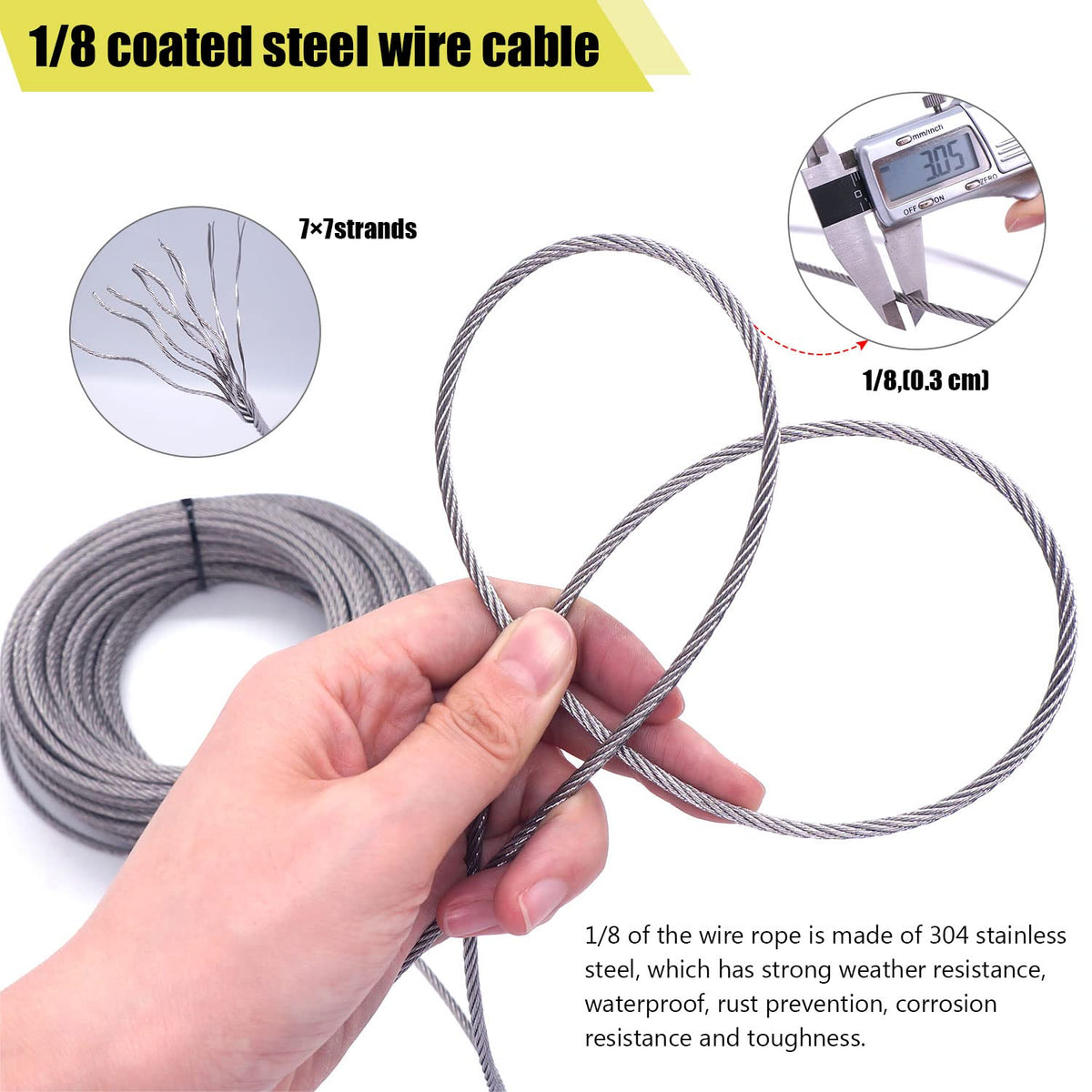 1/8" T316 Stainless Steel Cable Rope 7x7 Wire Rope V1020