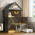 Large 3-Tier Detachable Metal Wire Cat Kennel with Litter Box and Hammock Z2094