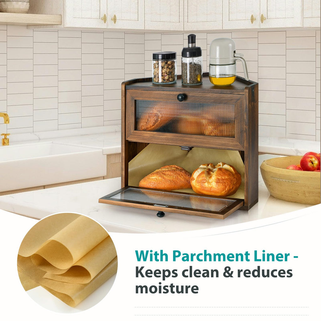 Large 2 Tier Wooden Bread Box with Acrylic Window E3008