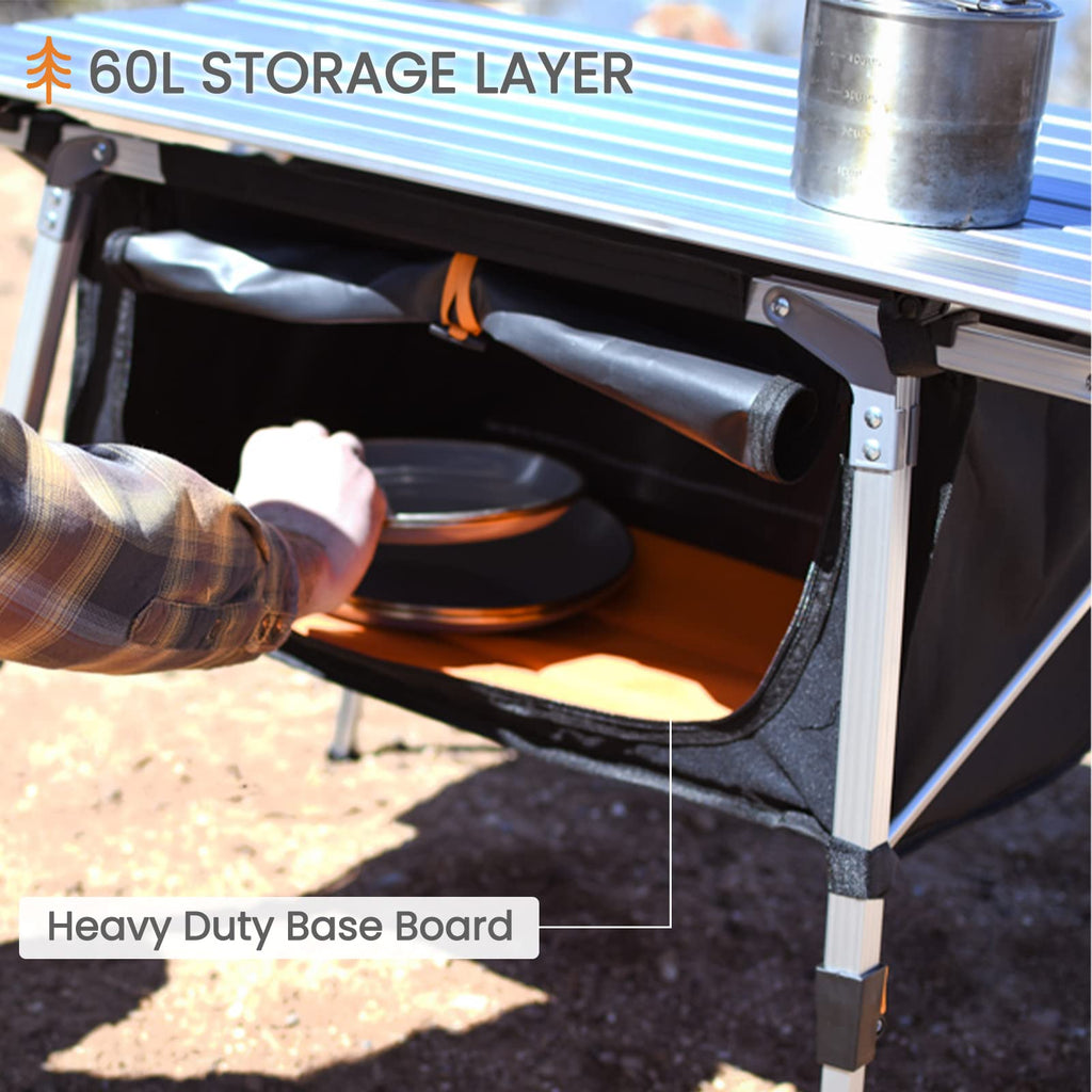 Adjustable Height Folding Camping Table with Storage S866