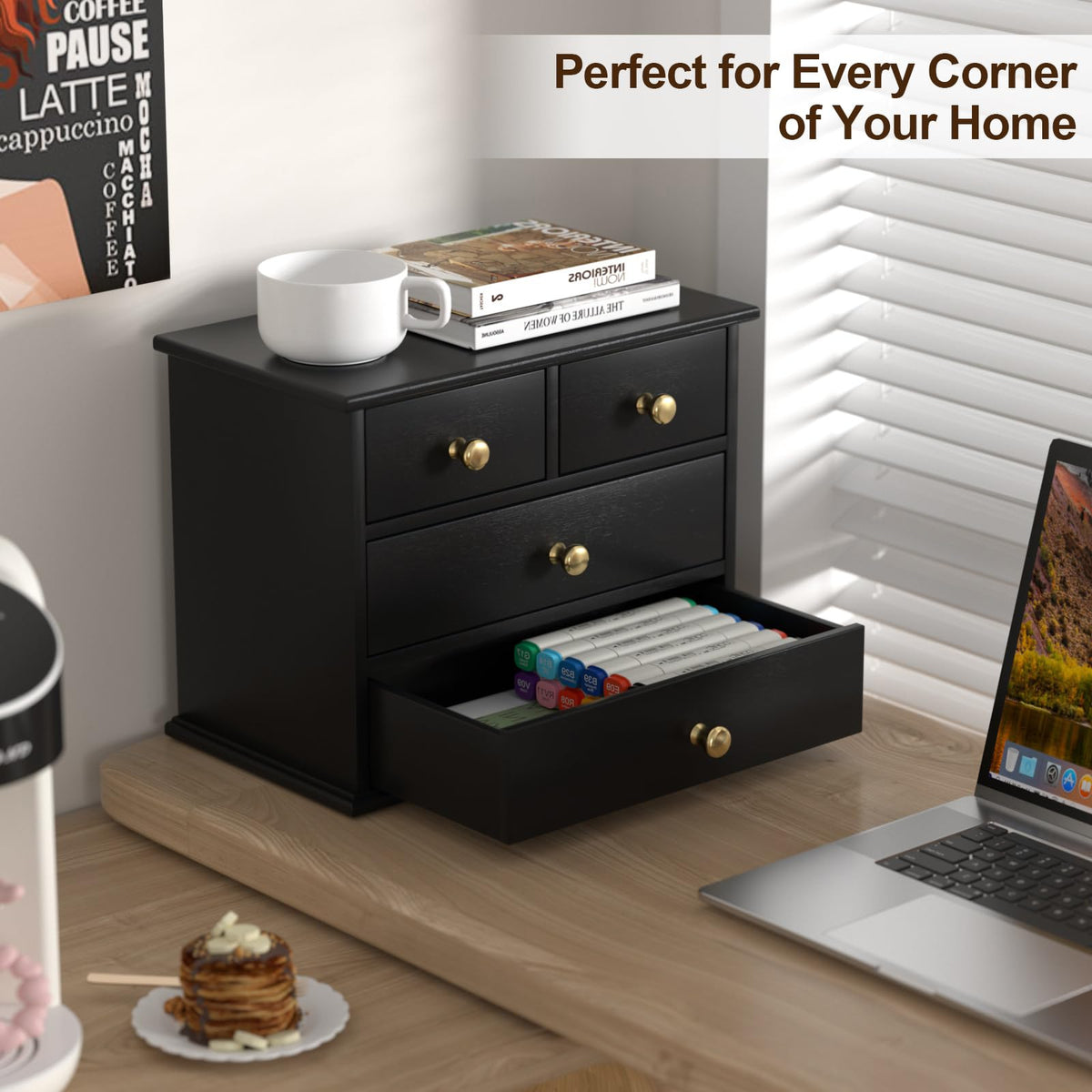 Oak Wooden Desk Organizer with Drawers A909