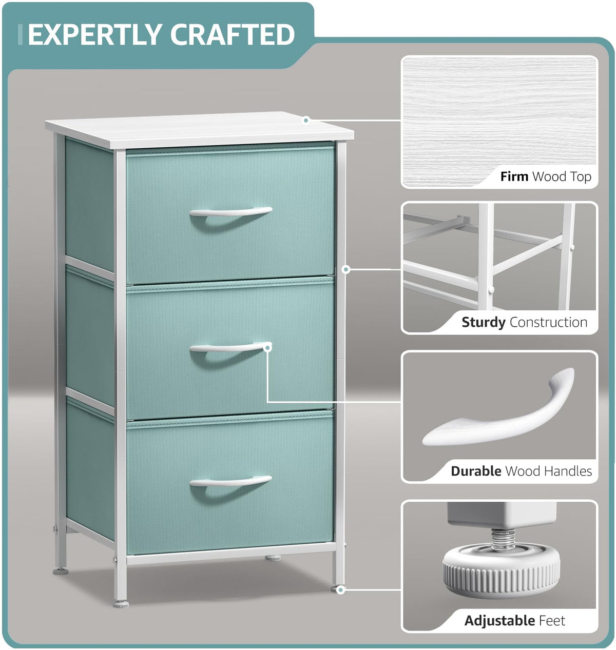 Aqua 3 Drawer Nightstand N832