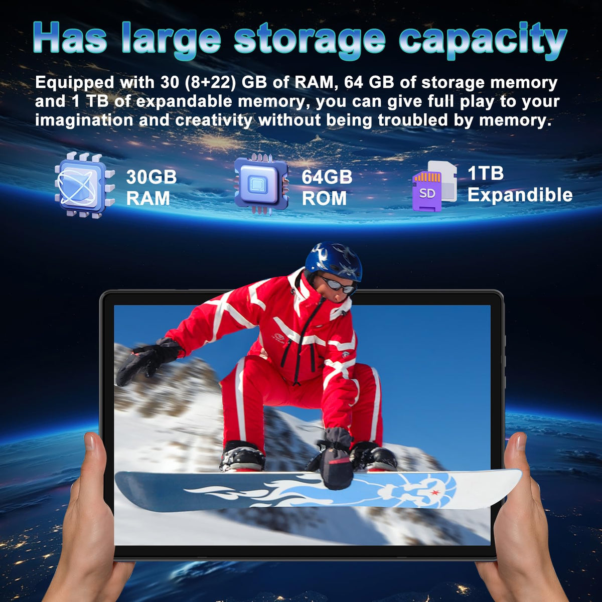 Android 15 Tablet 10.1 Inch FHD 30GB RAM 64GB ROM Black F651715