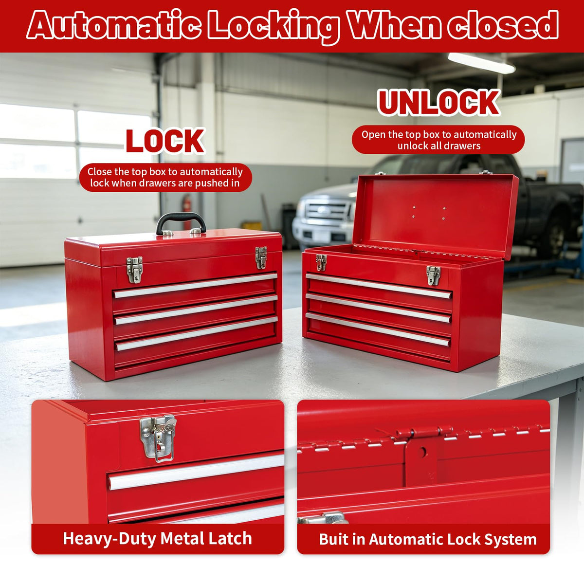20.5-Inch Metal Tool Box with 3 Drawers G54392