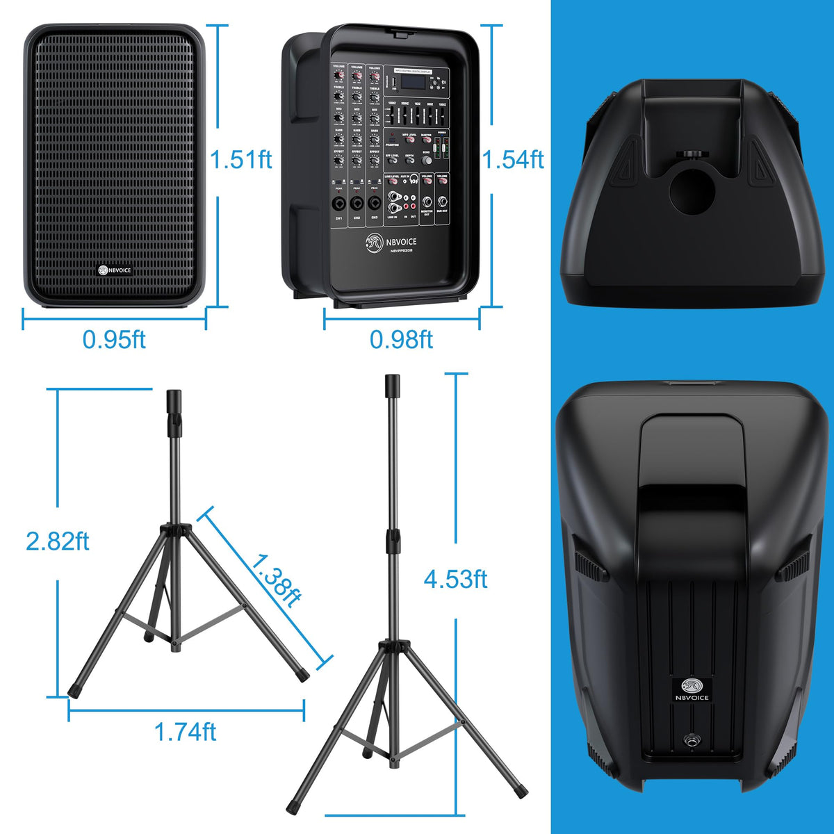 Portable All-in-One 2-Way PA System with 8-Channel Mixer W9373