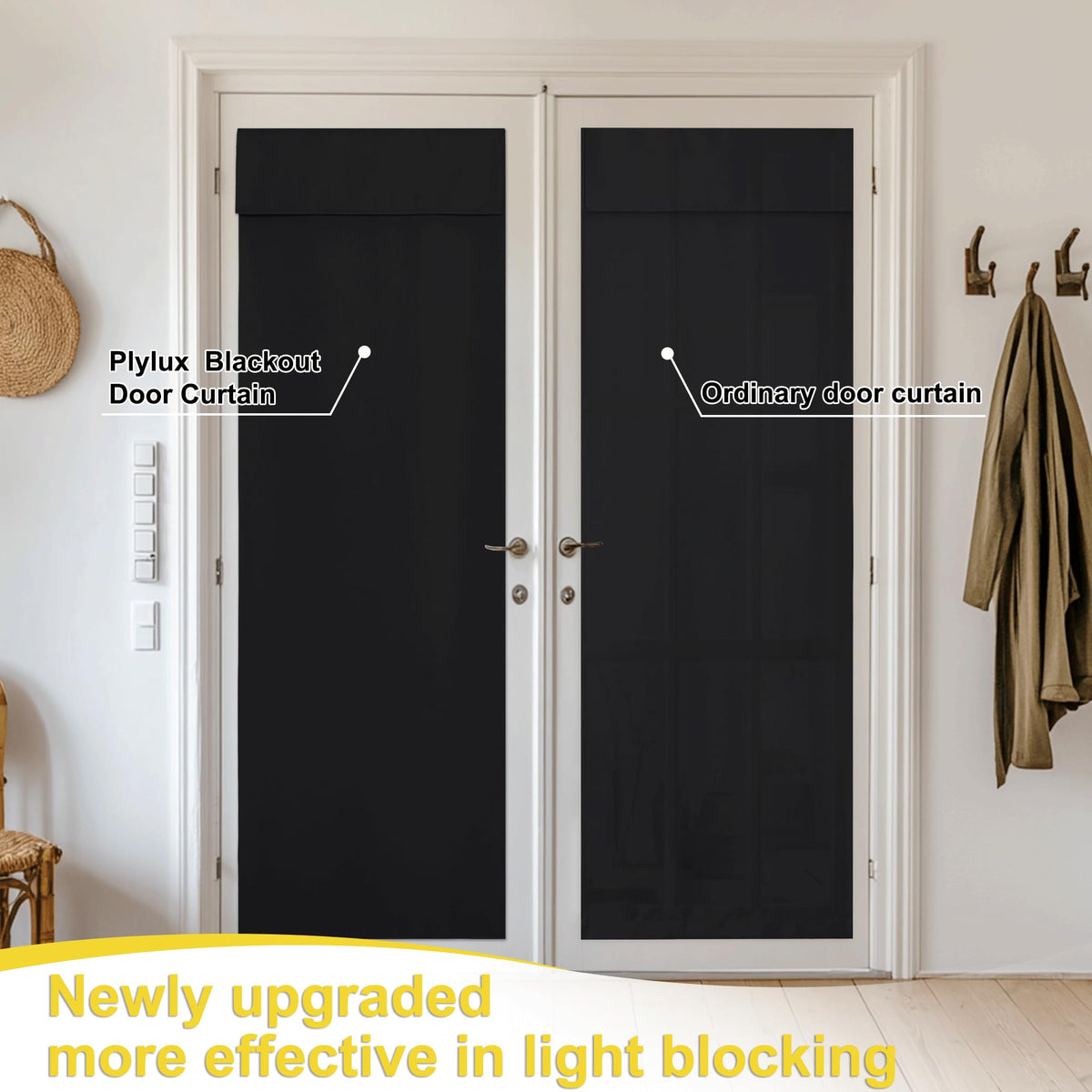 Black 100% Blackout French Door Curtains G282