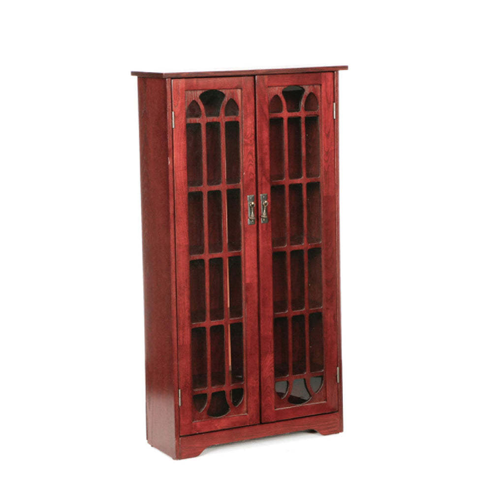 Cherry Brown Glass and Wood Media Cabinet I471398