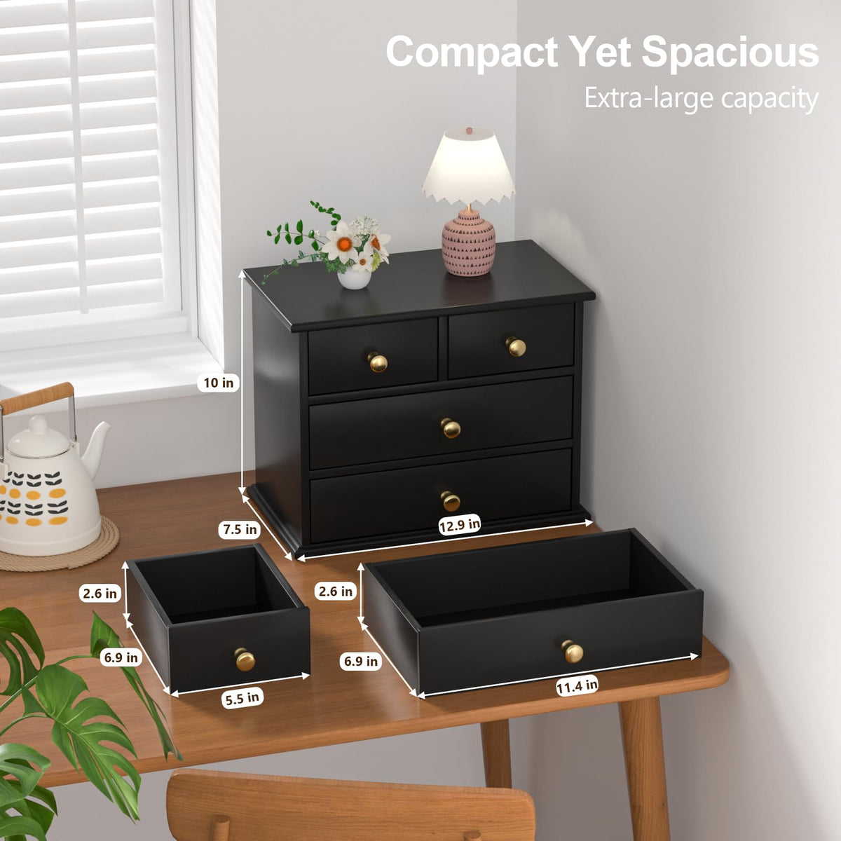 Oak Wooden Desk Organizer with Drawers A909