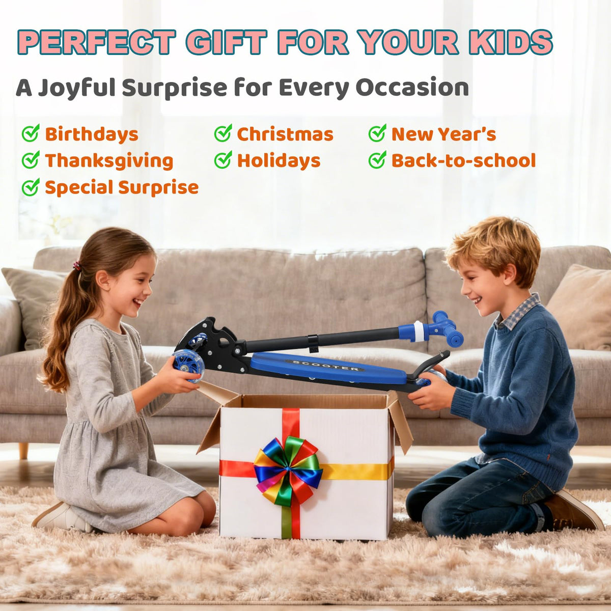 Kids 2-7 Age Light up 3 Wheels Folding Kick Scooter V451