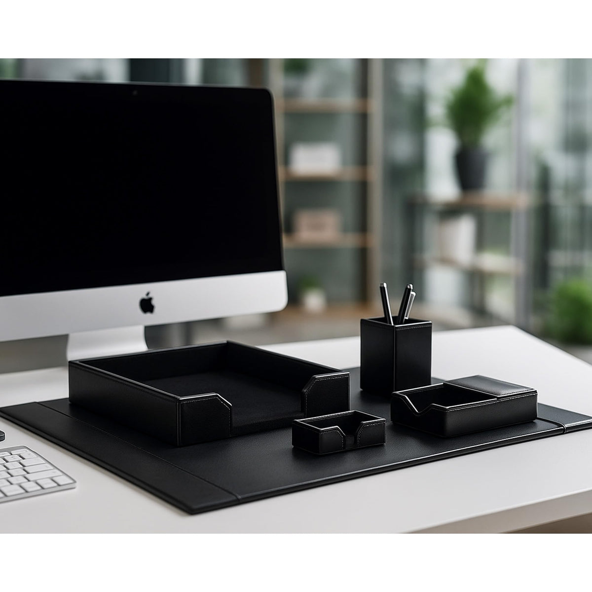 Black Bonded Leather 5-Piece Desk Set Y21825