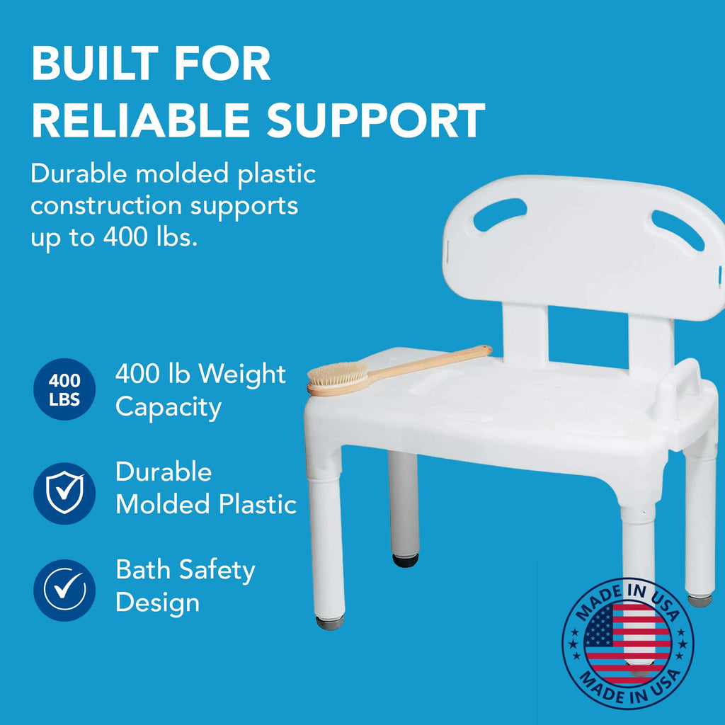 Bath Transfer Bench with Backrest and Adjustable Legs M348