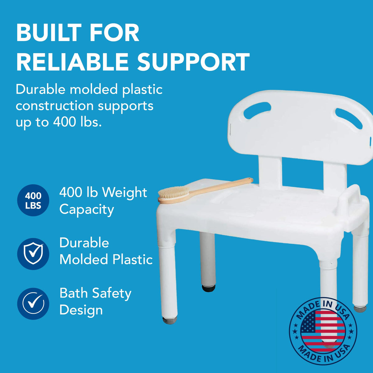Bath Transfer Bench with Backrest and Adjustable Legs M348