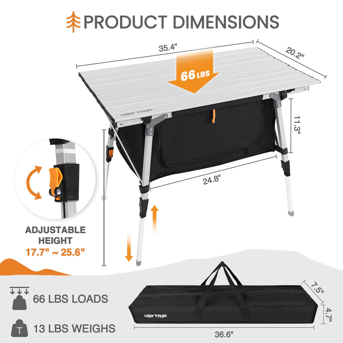 Adjustable Height Folding Camping Table with Storage S866