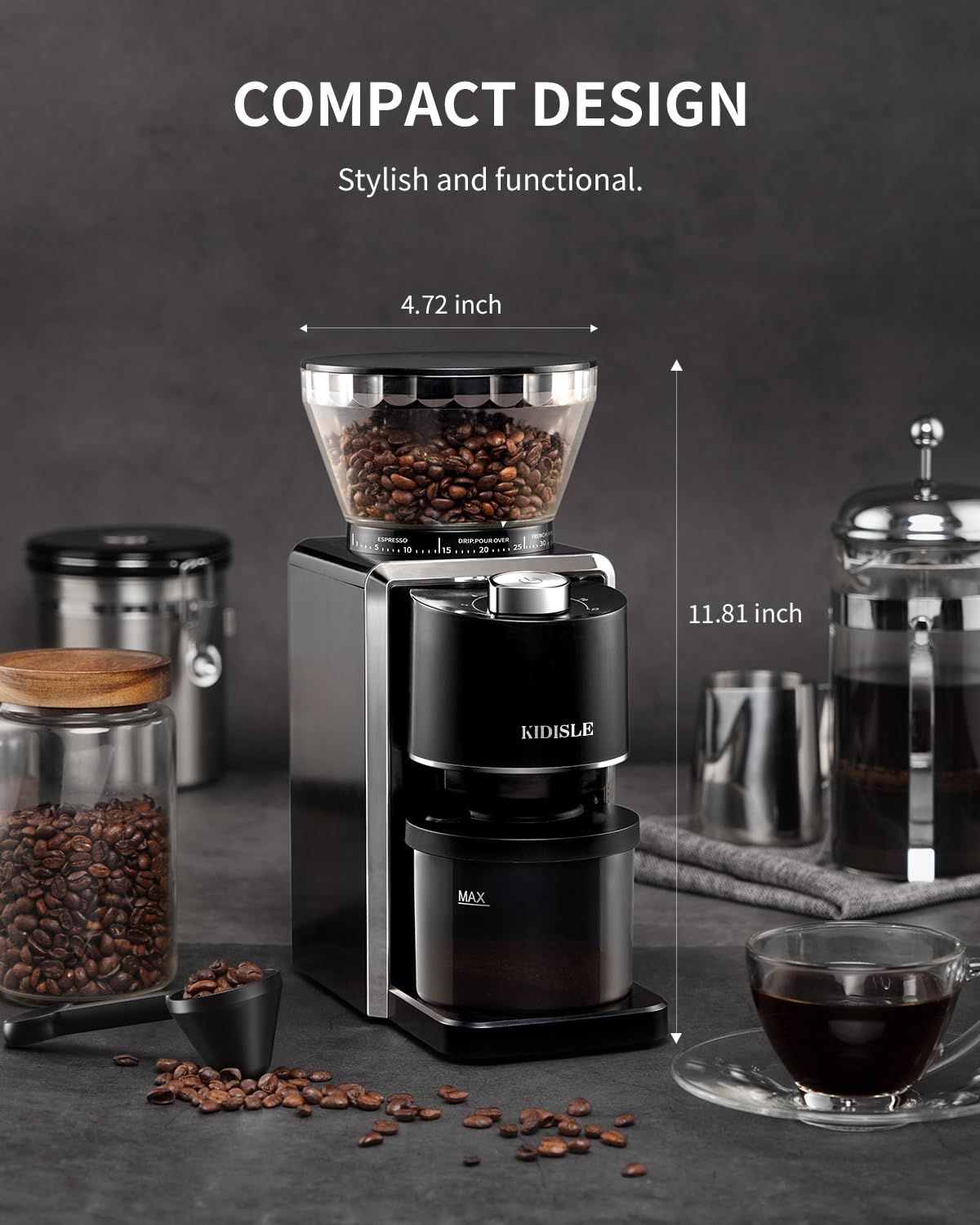 Conical Burr Electric Coffee Grinder 35 Settings Black M598968
