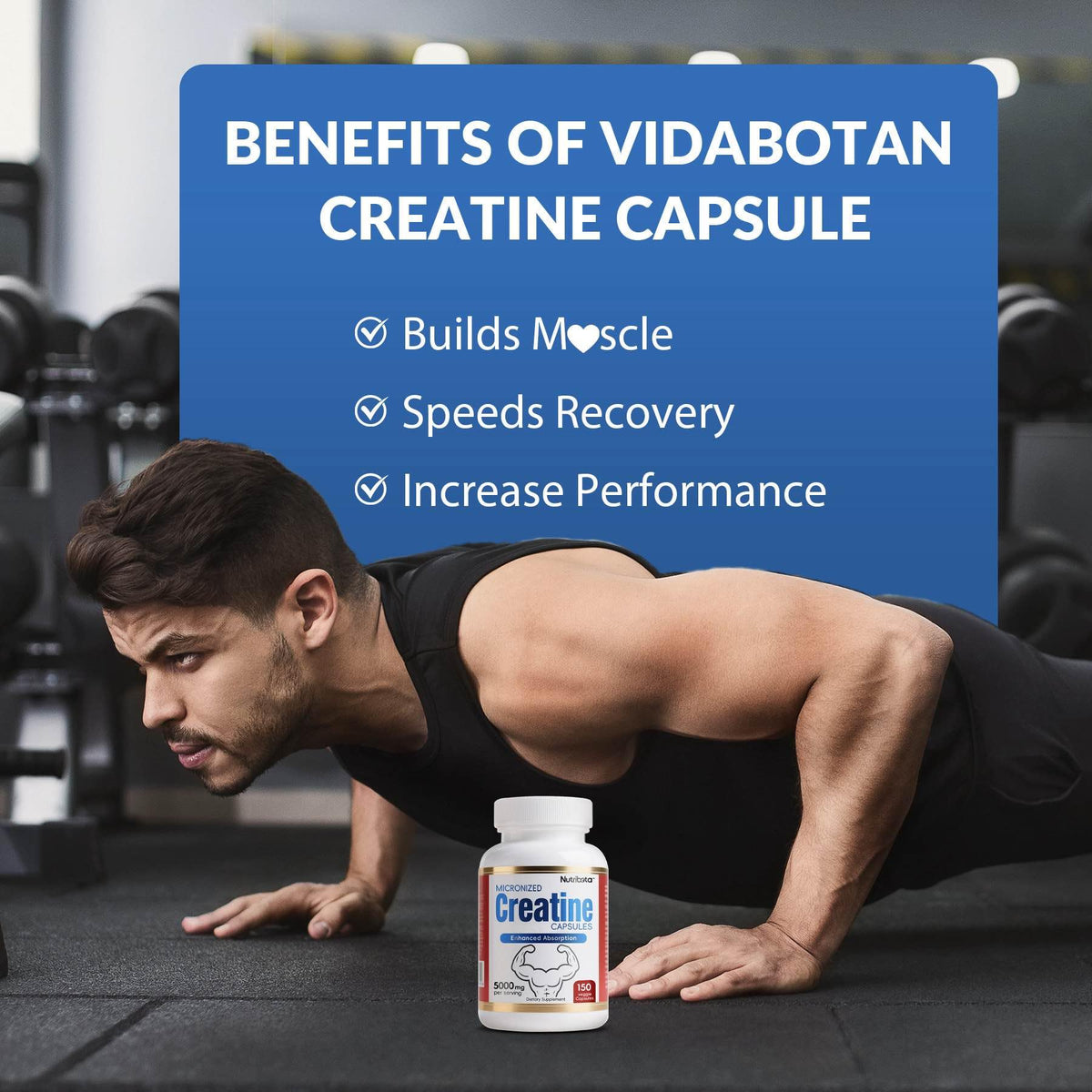 5000mg Micronized Creatine Monohydrate Capsules with Vitamin B12, Vegan, Gluten Free, 150 Count K714