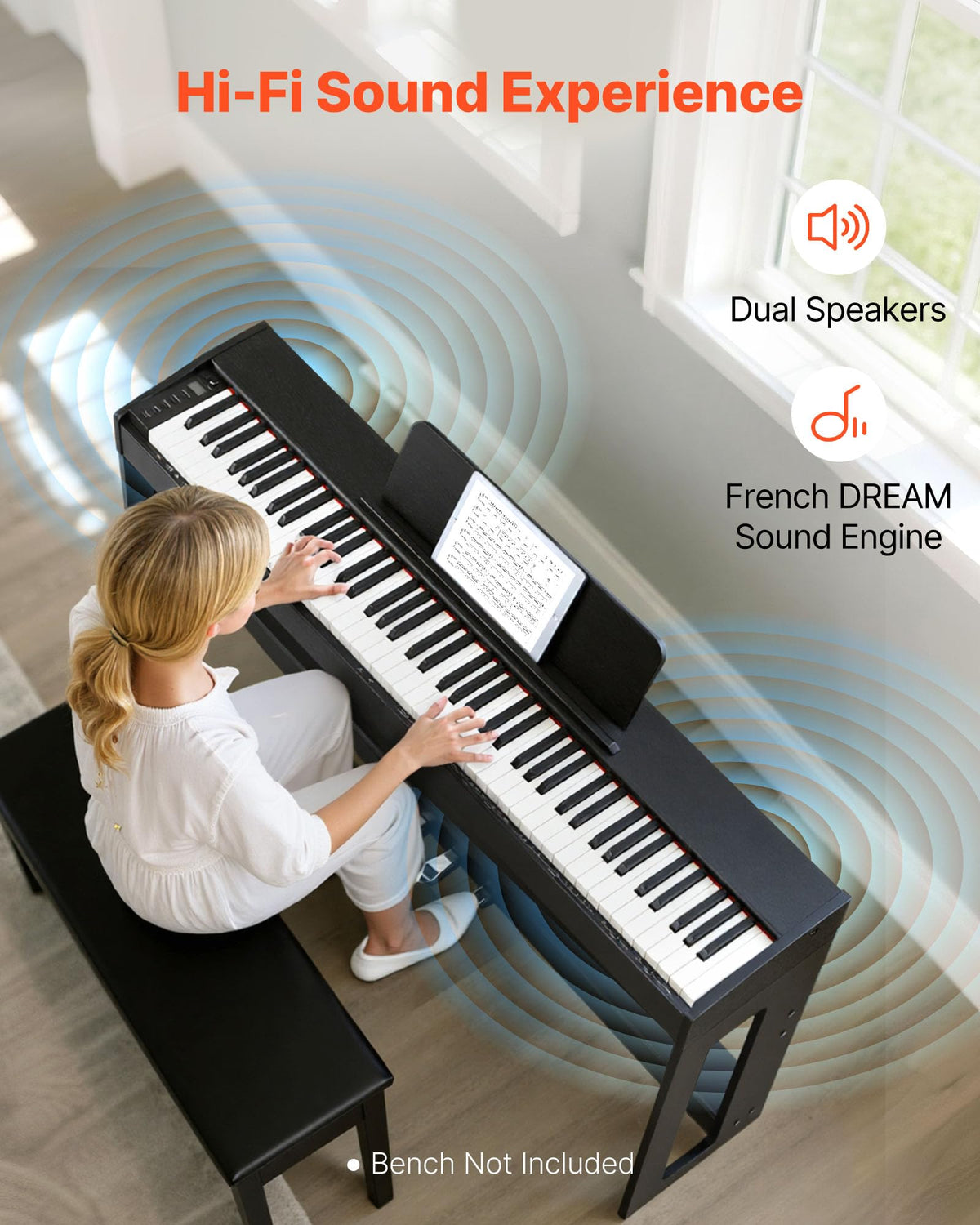 88 Keys Weighted Digital Piano with Furniture Stand and Triple Pedal, Black I612798
