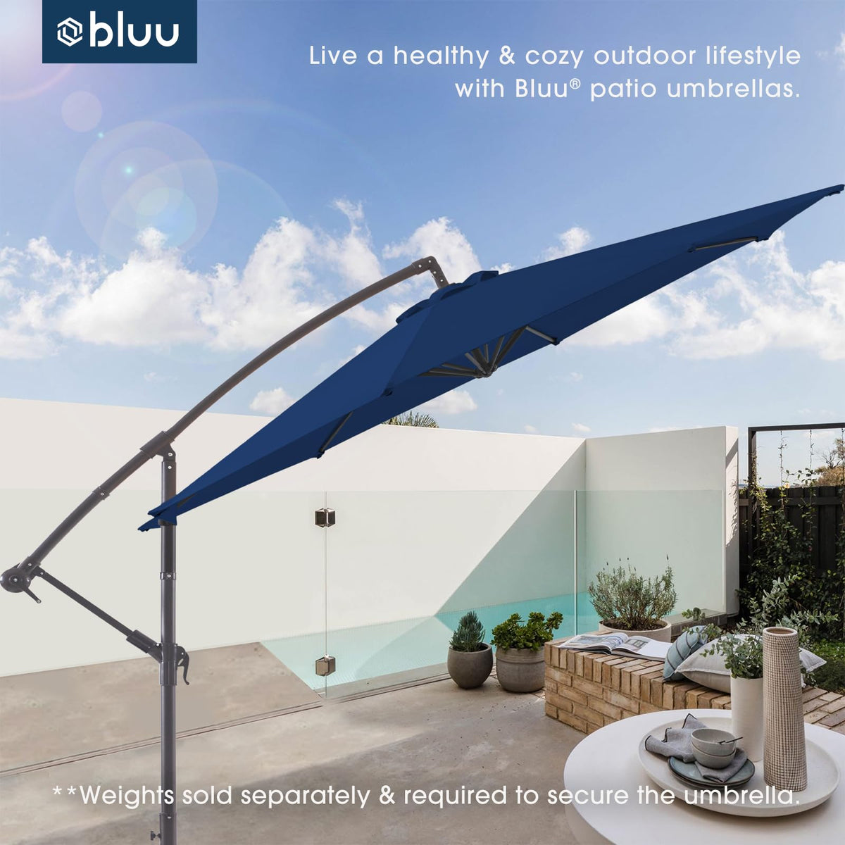 10 FT Navy Blue Patio Offset Umbrella L616