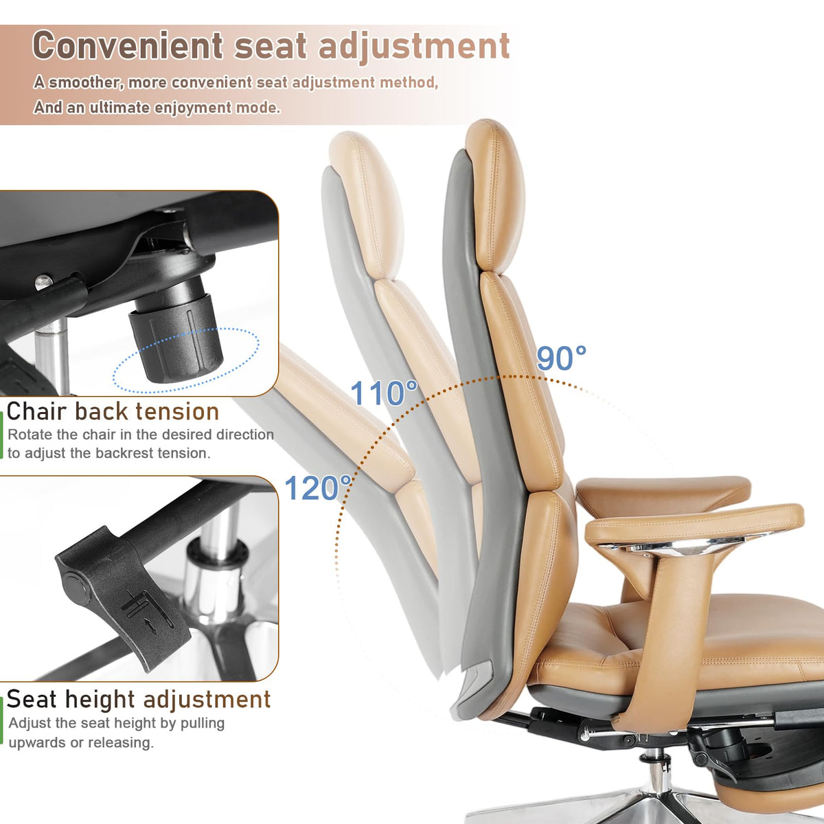 Ergonomic Genuine Leather Office Chair with Footrest O4365