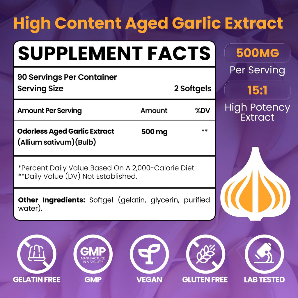 Aged Garlic Extract Capsules 7500mg 180 Softgels W650