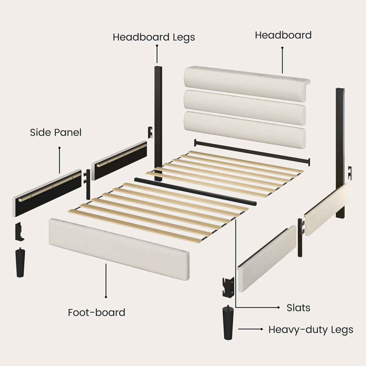 Beige Velvet Upholstered Twin Platform Bed Frame B52693