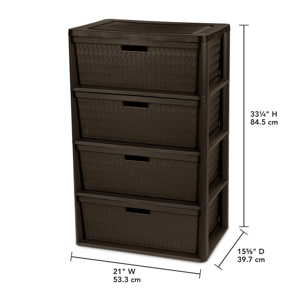 Brown 4 Drawer Plastic Storage Tower D644