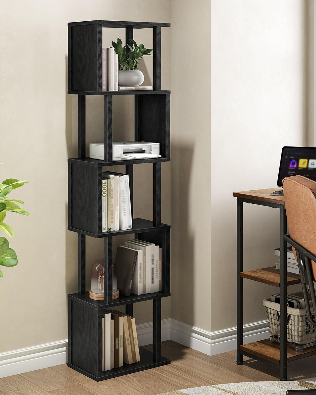 Black 5-Tier Bookshelf with Anti-Tip Kit S29919