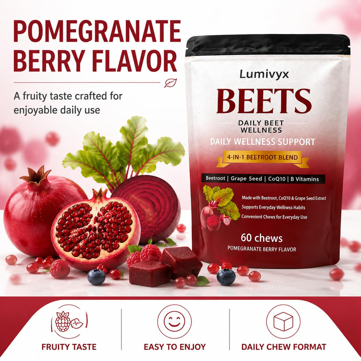 Beet Chews with Grape Seed Extract & CoQ10, 60 Chews X441