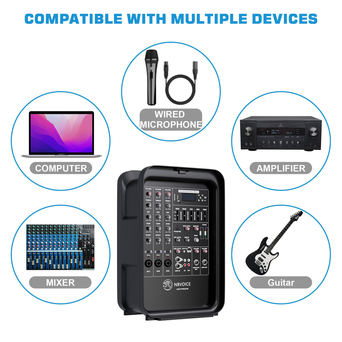 Portable All-in-One 2-Way PA System with 8-Channel Mixer W9373