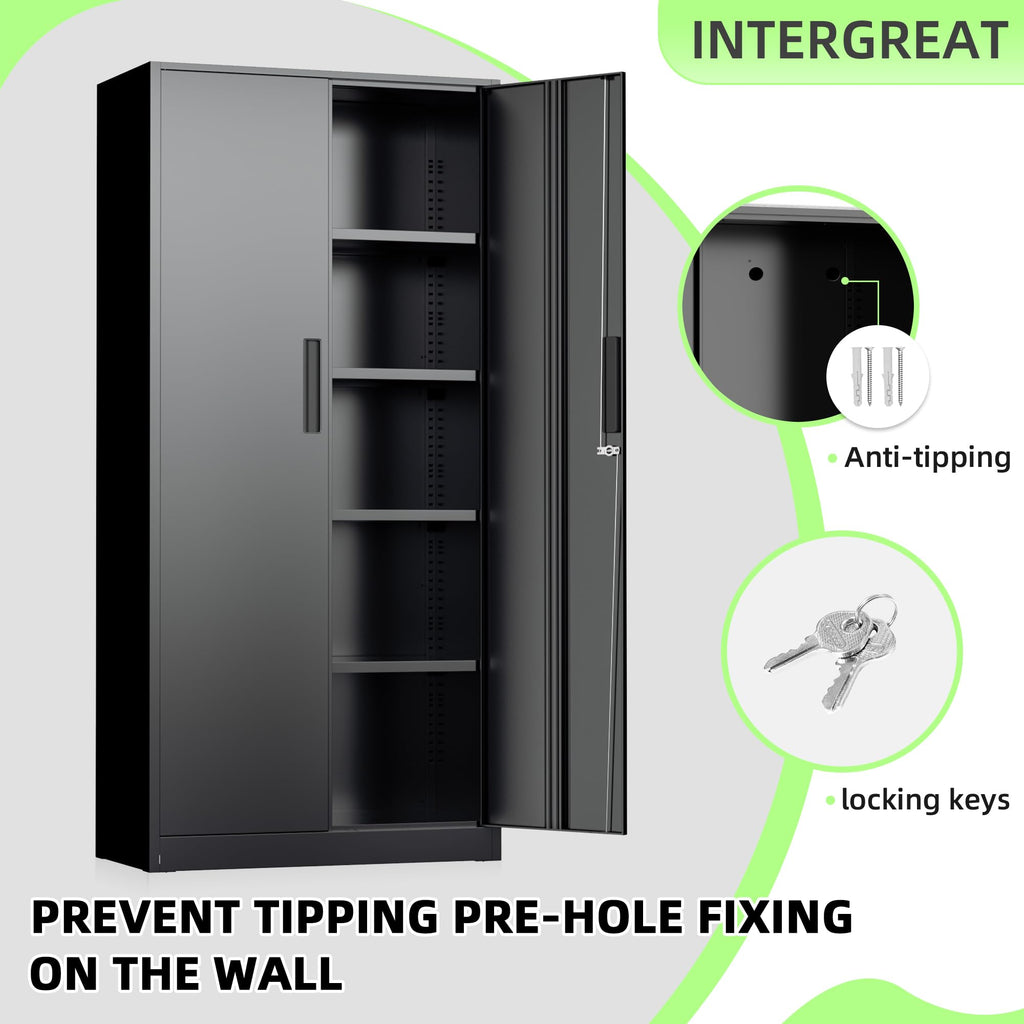 Black 72" Locking Steel Storage Cabinet with 4 Adjustable Shelves I79290