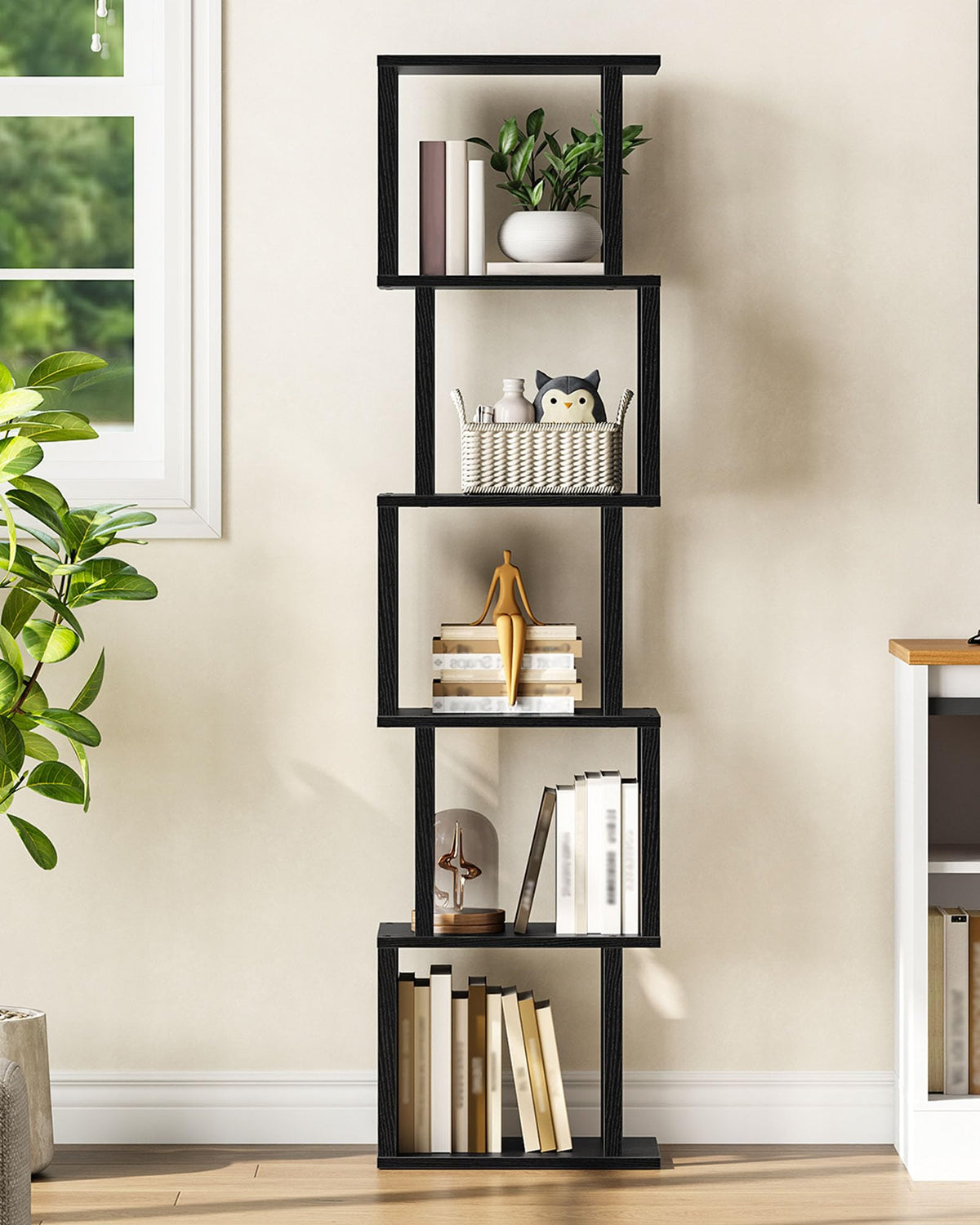 Black 5-Tier Bookshelf with Anti-Tip Kit S29919