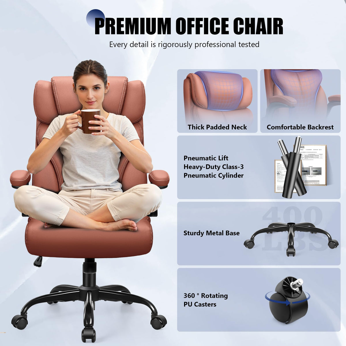 Brown High Back Office Chair with Flip-up Armrests E821