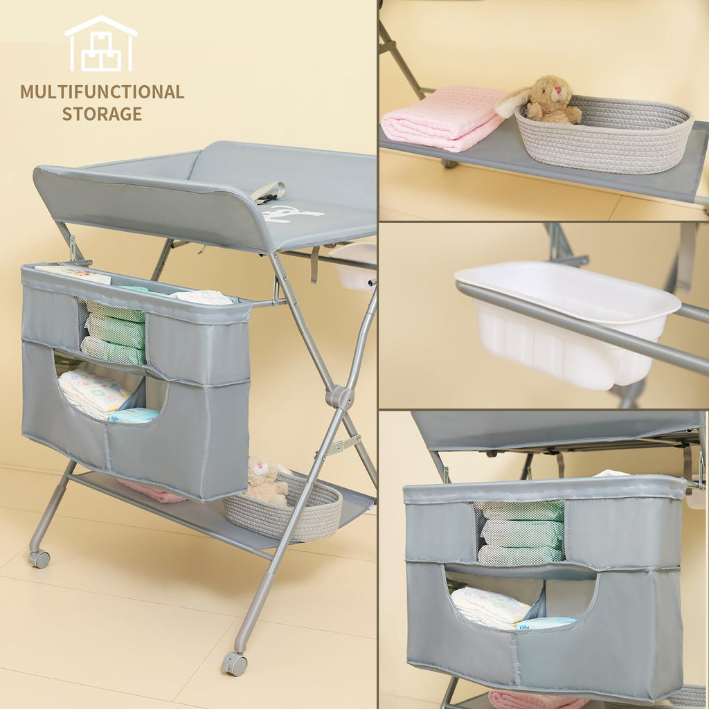 Foldable Baby Changing Table with Wheels I864903