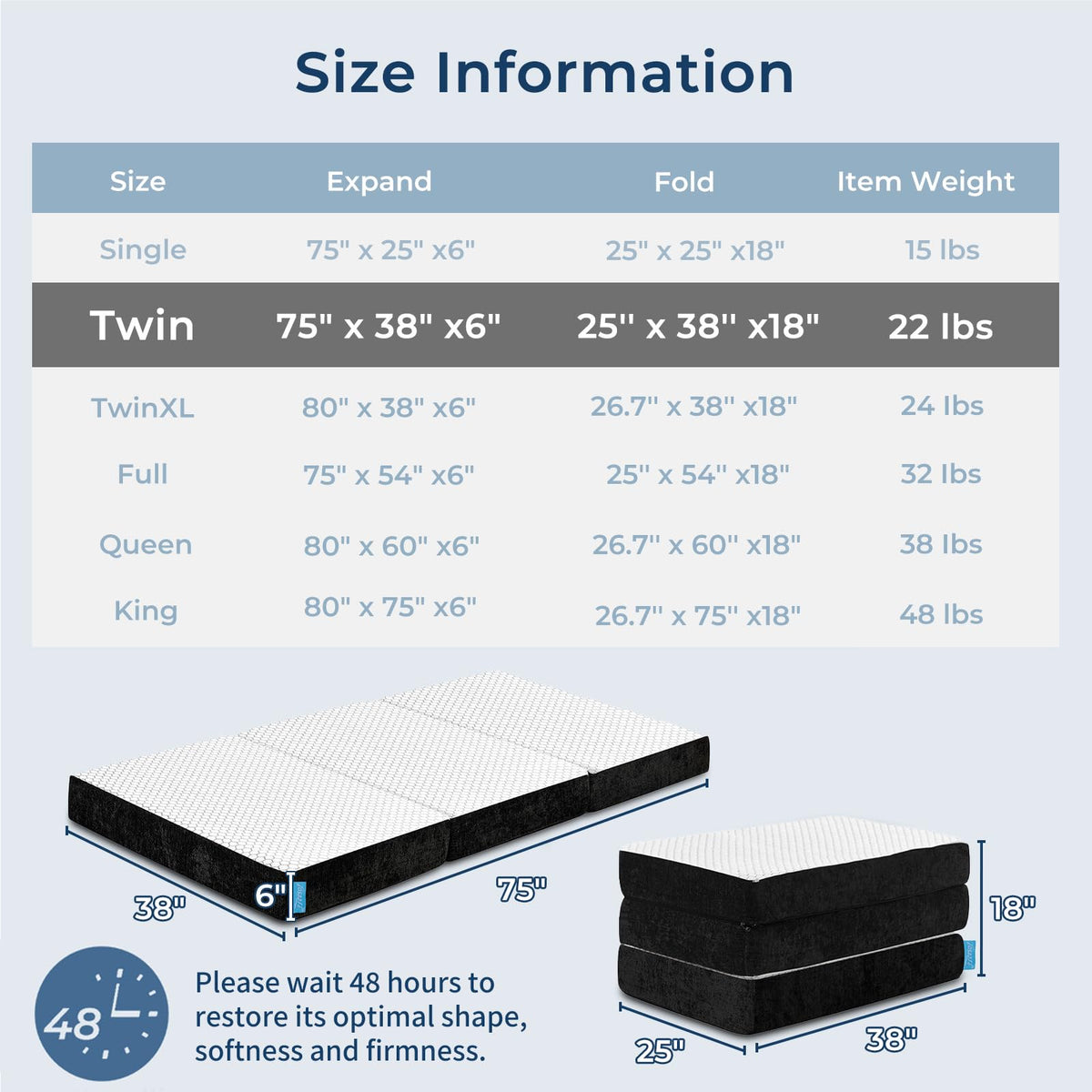 Foldable Mattress Medium Twin Size M262362