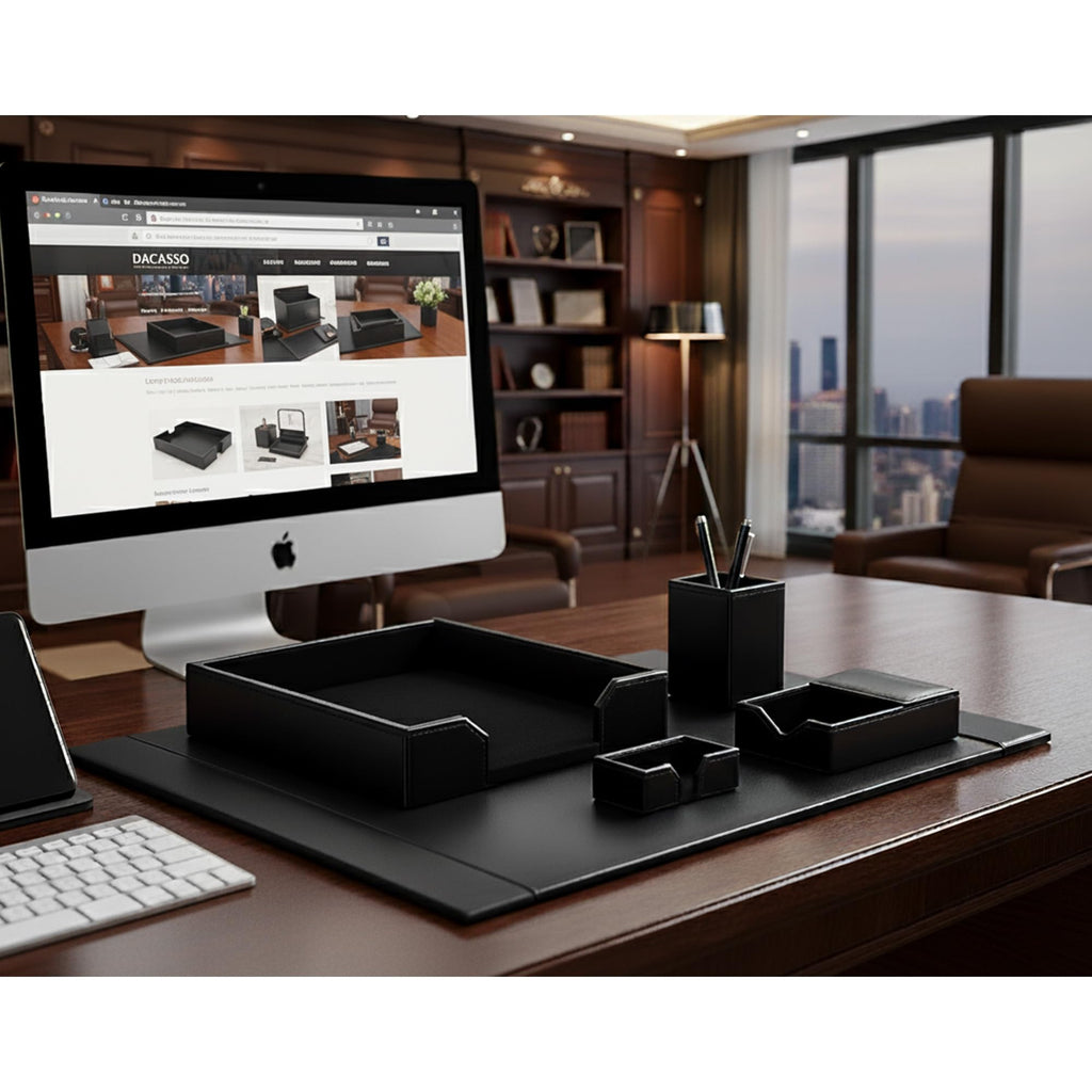 Black Bonded Leather 5-Piece Desk Set Y21825