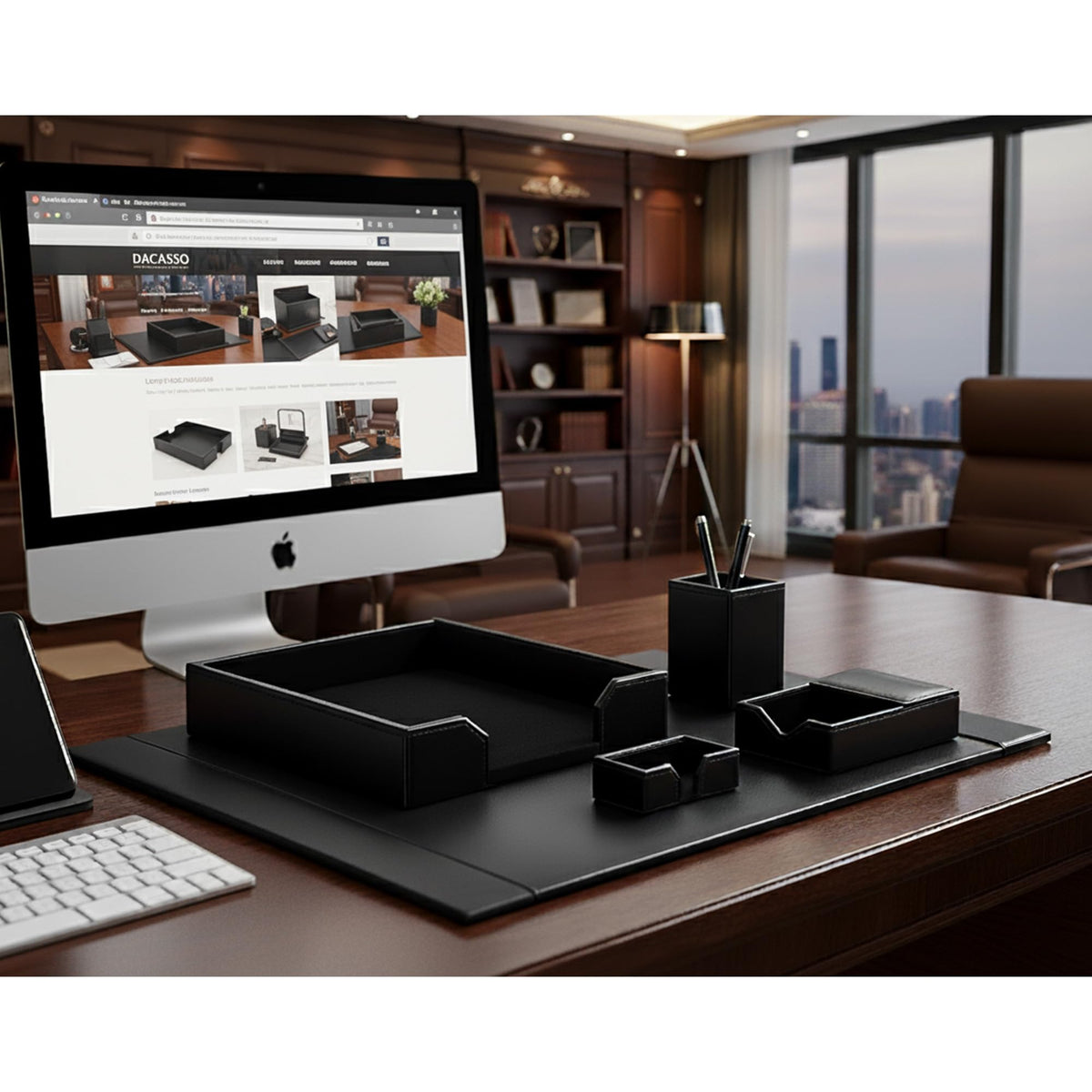Black Bonded Leather 5-Piece Desk Set Y21825