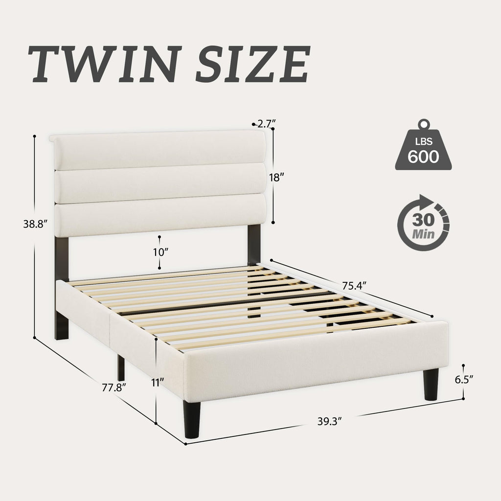 Beige Velvet Upholstered Twin Platform Bed Frame B52693